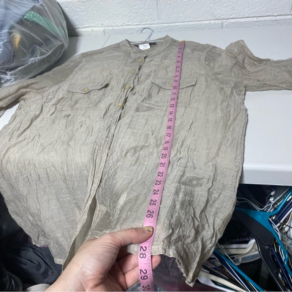 Shimmery Sheer Gold Lightweight Button Up Shirt Women’s Large Elegancia Pockets - Picture 3 of 8